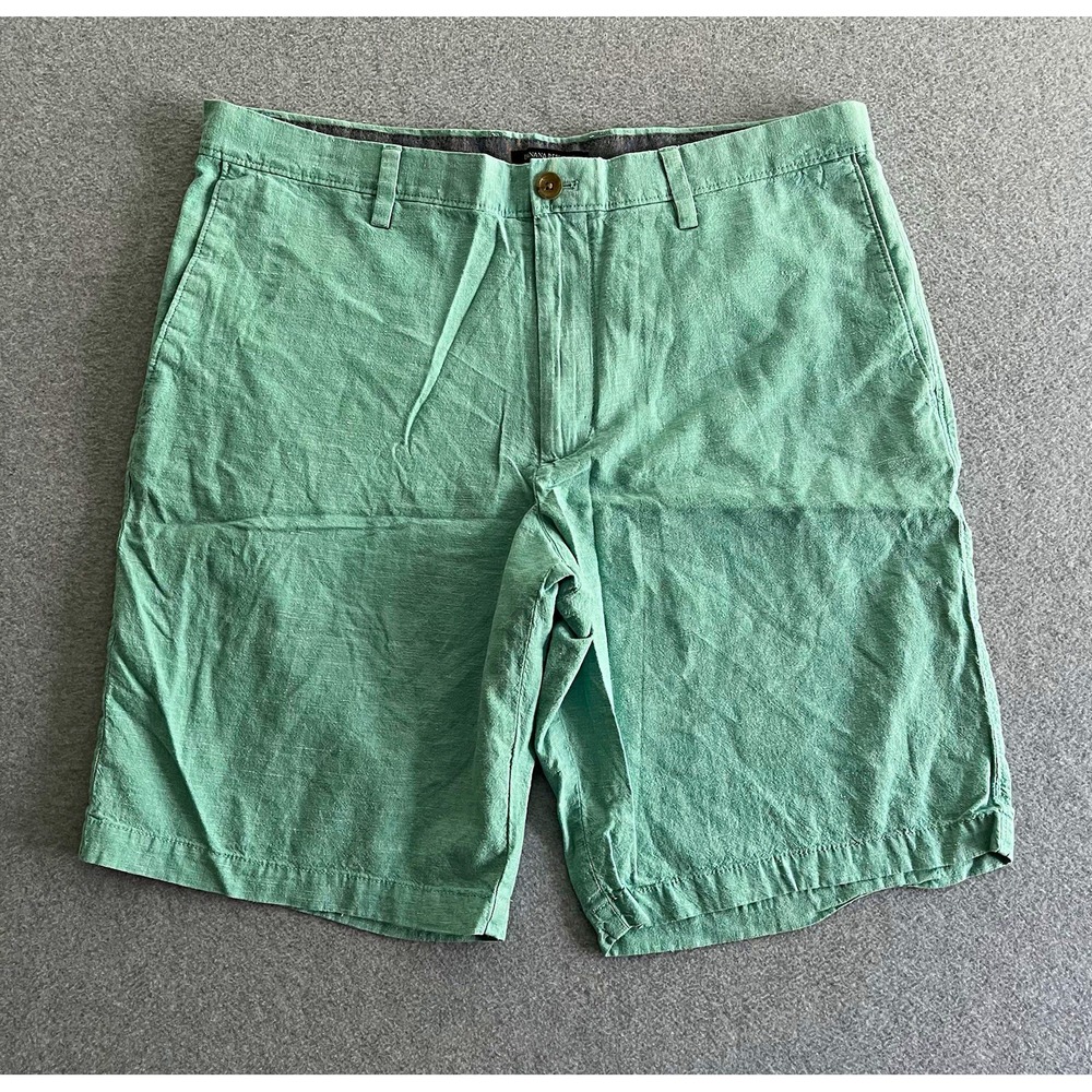 Banana Republic Mens 36 Green Linen Cotton Chino Shorts Pockets 10" Mint Cascade